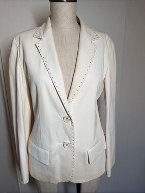Jil Sander Tailored Cream Leather Jacket with Brown Stitching 38/US 6 Preowned